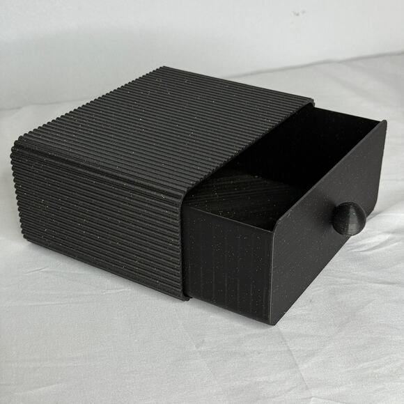 Black Glitter Storage Box with Drawer Textured Modern Minimalist Deck Decor 6.5" - Picture 1 of 8